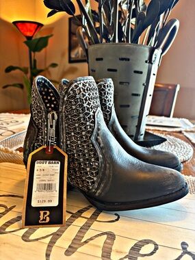 Boot Barn Black Laser-Cut Leather Ankle Booties